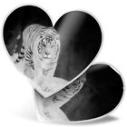 2 x Heart Stickers 15 cm - BW - White Tiger Wild Animal Snow #39524