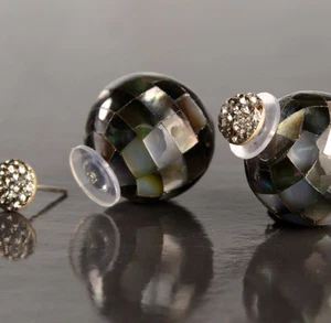 Tasai Ohrstecker Perlmutt Ohrringe Strass Steine Kugel Doppel Perlen Perle Mode - Bild 1 von 6