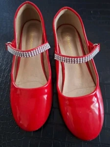 PandaNinjia Erica SZ 3 Red With Silver Sequin Strap Patent Leather Dress Shoes - Picture 1 of 7