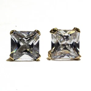 14k yellow gold 7x7mm princess cubic zirconia cz stud earrings 1.4g vintage - Picture 1 of 6