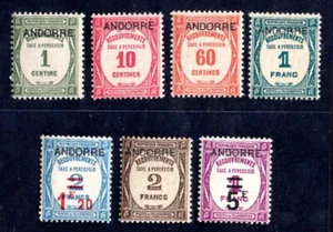 FRANCE ANDORRA 1931-1933 POSTAGE DUE SET COMPLETE SCOTT #J8-J15 MINT VERY LH - Picture 1 of 2