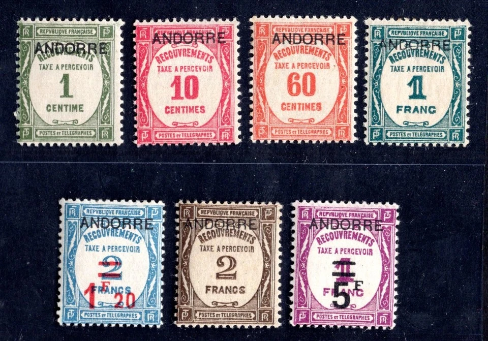FRANCE ANDORRA 1931-1933 POSTAGE DUE SET COMPLETE SCOTT #J8-J15 MINT VERY LH - Image 1 of 2