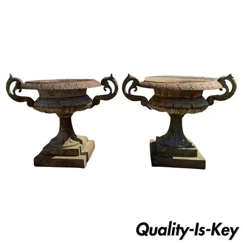 Cast Iron French Tall Shaft 25" H Outdoor Garden Planters with Handles - a Pair Cover