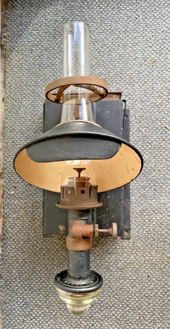 Victorian Wall Mounted Industrial Station Street Oil Lamp Light Chimney Brass Cover