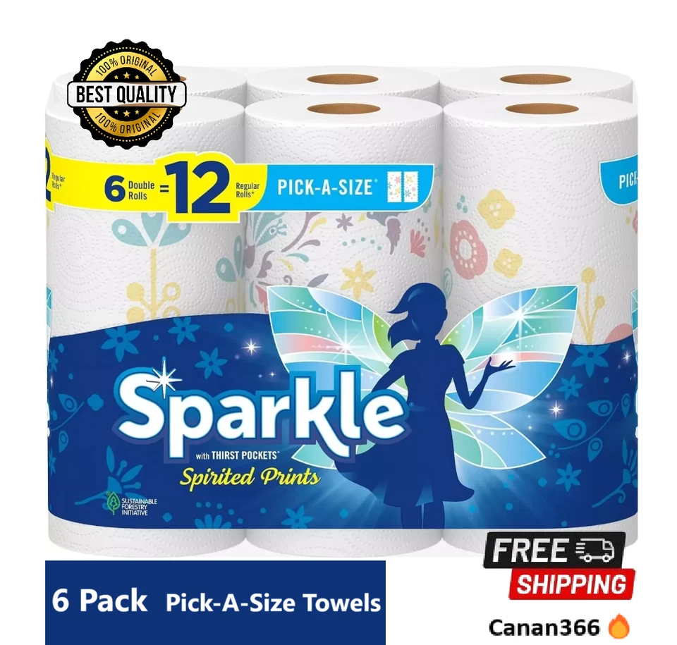 Sparkle Pick-A-Size Paper Towels Spirited Prints 6 Double Rolls 12 Regular