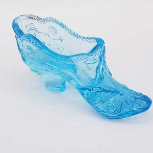 Mosser Glass Slipper Ice Blue Bow and Swirls Glass Shoe Collectible Vanity - Picture 1 of 6