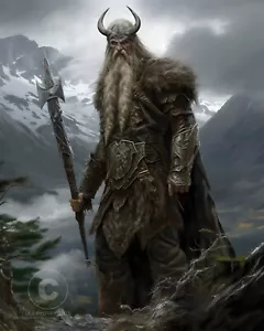 Odino dio della guerra e della morte cammina sulle montagne di Asgard vichingo nordico stampa 8x10 - Foto 1 di 2