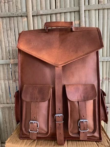 Leather Bag Vintage Rucksack Backpack Goat Laptop Brown Messenger Genuine Travel - Picture 1 of 11