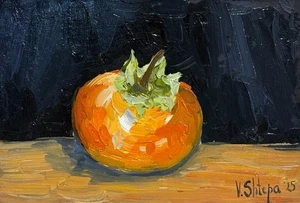 Persimone Obst Original Ölgemälde Stillleben Essen Kunst signiert Küche 5,5x8 - Bild 1 von 7