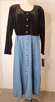 B.T. Vestido Express Denim/Terciopelo Manga Larga Botón Delantero Mujer Talla 18 NUEVO Foto 1 de 4