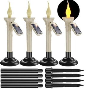 Solar Taper Candles with Holders, 4 Packs Waterproof Rechargeable Flickering ... - Picture 1 of 9