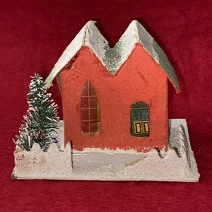 Vintage Christmas House Putz Display Mica Glitter w/ Tree & Fence ~ Japan - Picture 1 of 8