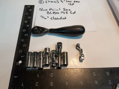 Snap-on 1/4" drive Socket Wrench + 7 sockets 1/4" 5/16" 8mm 6 & 12 Pt engineer - Image 1 of 4