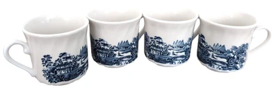 England CHURCHILL Tonquin Azul y Blanco Juego de 4 Tazas Planas Excelente Estado Foto 1 de 4