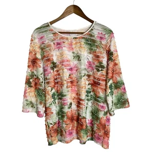 Blusa Top Bon Worth Mujer XL 16 18 Rosa Blanco Volantes Manga 3/4 - Imagen 1 de 7