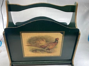 Mid Century Magazine And Paper Rack Woodcocks And Pheasant Prints - Picture 1 of 10