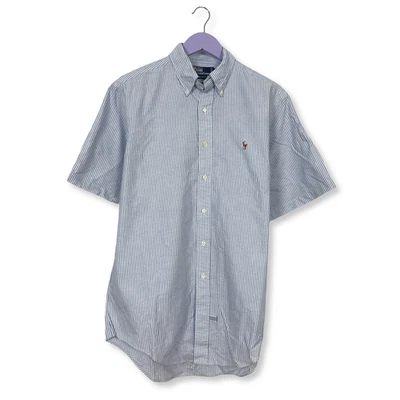 Camicia Ralph Lauren a righe azzurra e bianca in cotone - Taglia 16 uomo - Immagine 1 di 4