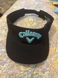 Callaway Golf Visor Hat Cap Black Strap Back Teal Logo New Condition Travel - Picture 1 of 6