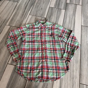 Boys Ralph Lauren Long Sleeve Button Up Green Blue Red Plaid Preppy Pony 10-12 - Picture 1 of 5