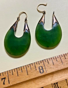Vintage Nephrit Jade Ohrhänger Creolen gemarkt unbekannt - Bild 1 von 7