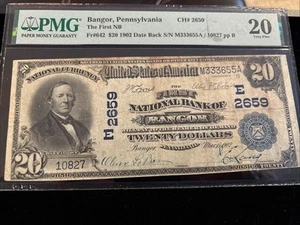 1902 $20 Date Back First National Bank BANGOR Pa National Currency CH #2659 RARE - Picture 1 of 13