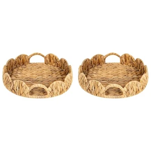 2X Scalloped  Round Tray, Round Serving Tray with Built-in Handles,1225 - Picture 1 of 8