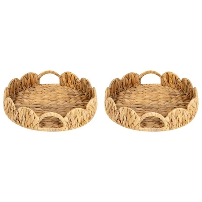 2X Scalloped  Round Tray, Round Serving Tray with Built-in Handles,1225 - Image 1 of 4