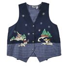 VJ Woman Vtg Holiday Christmas Embroidered "Ugly" Vest Button Front Size 18 W 