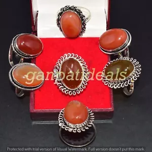 Carnelian Gemstone Ring 5Pcs Wholesale Lot 925 Silver Plated Jewelry - Picture 1 of 4