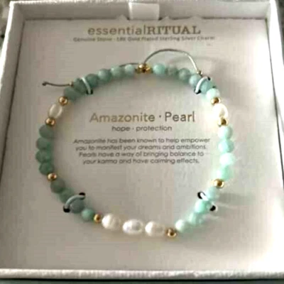 Essential Ritual Aqua Amazonite Pearl pulseira de contas de ouro 18K/prata esterlina nova com etiquetas - Imagem 1 de 2
