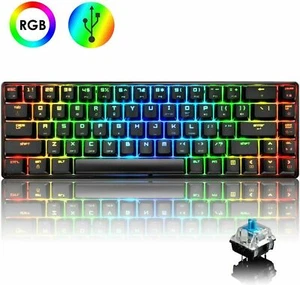 RK-14 Gaming Keyboard 68 Keys With RGB Backlight Mechanical Clicky,USB-C Wired - Picture 1 of 16