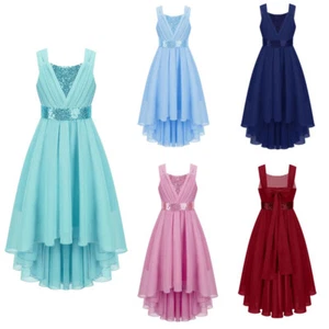 Niños Flor Niñas Vestido de Fiesta Sin mangas Doble Alto Bajo Chifón Cumpleaños Vestido de Fiesta - Imagen 1 de 63