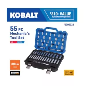 Kobalt 55 Piece Standard And Metric Polished Chrome Mechanics Tool Set - Picture 1 of 7
