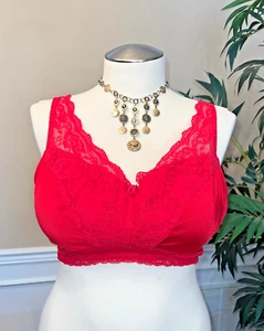 Rhonda Shear Red Classic Lace Pin-Up Soft-Cup Bra W/Removable Pads, Sz 3X - Picture 1 of 14