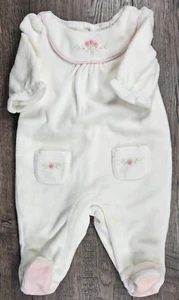 Baby Girl Clothes New Janie & Jack Preemie White Velour Flower Footed Outfit - Picture 1 of 3