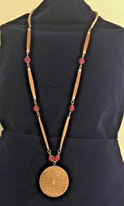 Vitg Artisan Handmade with Gold Straw Necklace Links with Red Round Turquoise - Picture 1 of 7