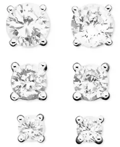 3 pz. Orecchini a borchie Argento Sterling Zirconi Cubici - Foto 1 di 2