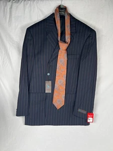 Cooper & Nelson Dark Blue Brow Stripe Suit: Jacket-46R Pants-40W, Tie, Shirt New - Picture 1 of 9