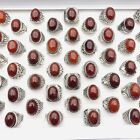 12pcs Retro Stone Rings Antique Silver Plated Red Agate Vintage Jewellery