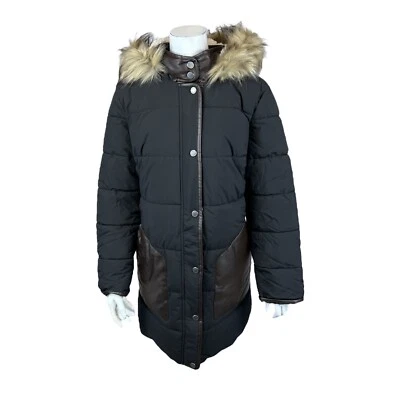 Parka acolchada para mujer Dennis Basso con capucha negra talla grande Foto 1 de 2