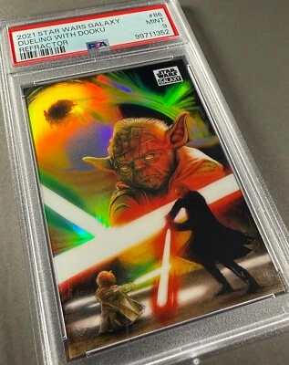 (PSA 9) 2021 Star Wars Galaxy #86, “Dueling With Dooku” Refractor - Image 1 of 3