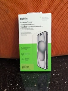 Belkin Screen Force Tempered Glass Treated Protector f iPhone 15 Plus 14 Pro Max - Picture 1 of 4