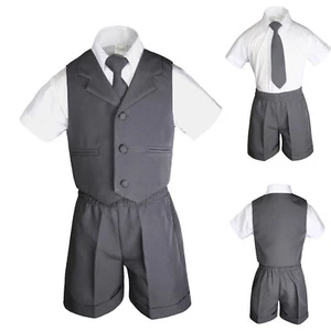 Set 4 pezzi cravatta manica corta gilet Eton grigio scuro neonato formale Sm-4T - Foto 1 di 2