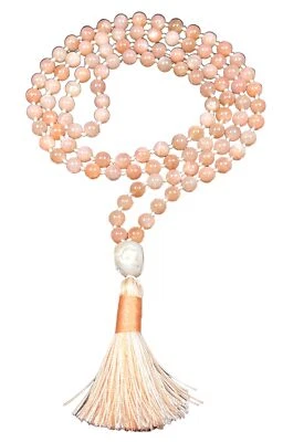 Nurture Your Soul: Peach Moonstone Mala with Rose Quartz Guru Bead (108+1 - Image 1 of 4