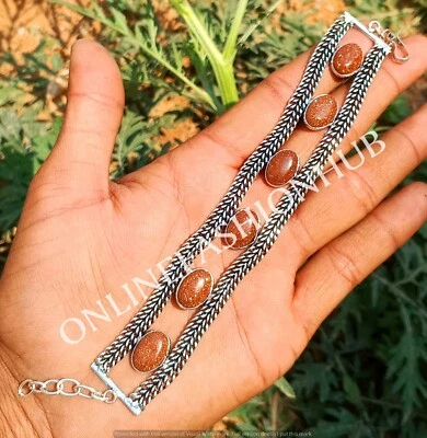 Brazalete de cadena de moda unisex de 1 pieza enchapado en plata de ley 925 con piedras preciosas de piedra solar Foto 1 de 3