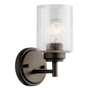 KICHLER Winslow 1-Light Olde Bronze Bathroom Wall Sconce w/ Clear Glass Shade - Picture 1 of 5