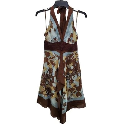Vestido pañuelo de seda estampado tropical marrón y acuático BCBGMaxAzria para mujer talla 4 Foto 1 de 4