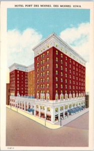 HOTEL PORT DES MOINES Des Moines, Iowa IA linen - Postcard - Picture 1 of 2