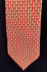 Corbata de seda Salvadore Ferragamo "Golf Swing" roja, verde, amarilla 58" x 3-1/2" - Imagen 1 de 4