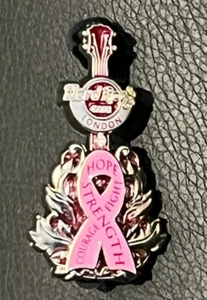 HARD ROCK CAFÉ Pin Insignia Guitarra Cinta Rosa Coraje Lucha Esperanza Fuerza - Imagen 1 de 2